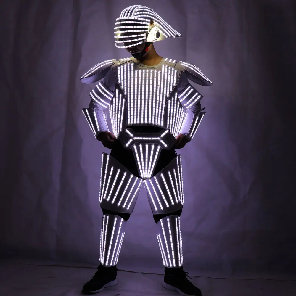 Gece kulübü aydınlık sahne dans performansı için LED Robot kostümleri kostümleri giymek ve göstermek için ışıkları elbise ile Suit