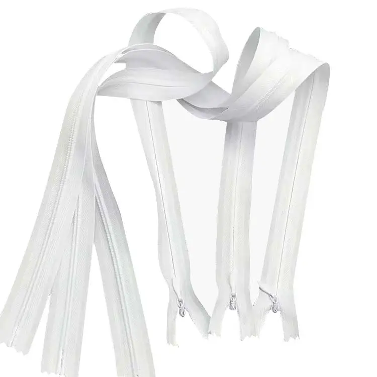 Cerniera personalizzata 3 # cerniera invisibile in Nylon bianco con chiusura a chiusura lampo che protegge la cerniera in Nylon per i vestiti