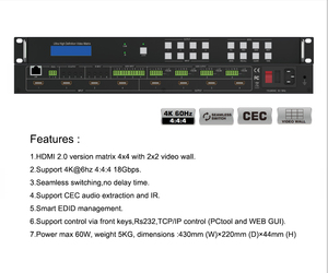 <strong>HDMI</strong> <strong>matrix</strong> <strong>switcher</strong> seamless 4X4 Support CEC and IR function and support front panel keys control - Product Image 3