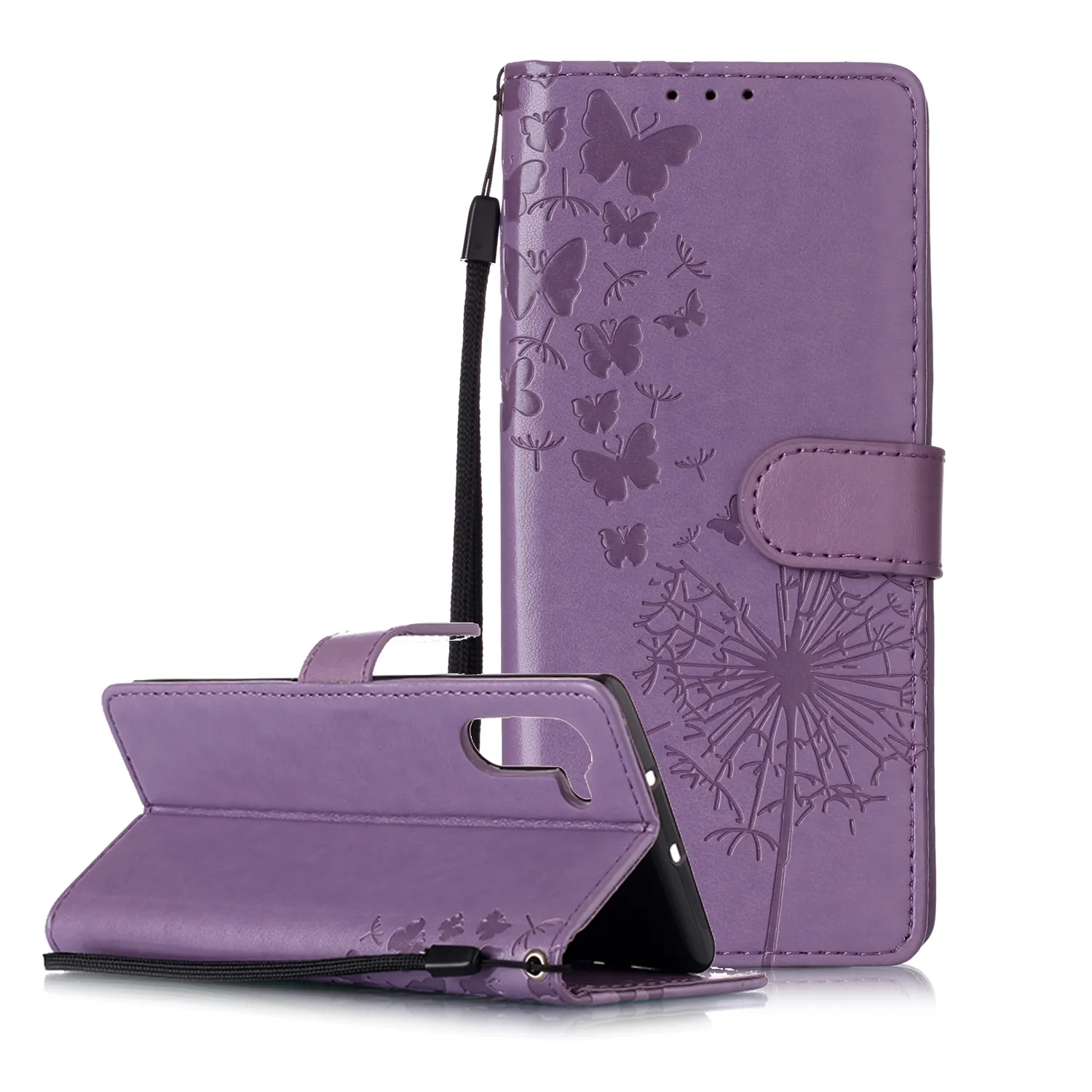 Flip Funda de cuero para Samsung Galaxy Note10 Nota 10 Pro Flor Mariposa Tpu + Cartera de cuero titular de la tarjeta cubierta Coque