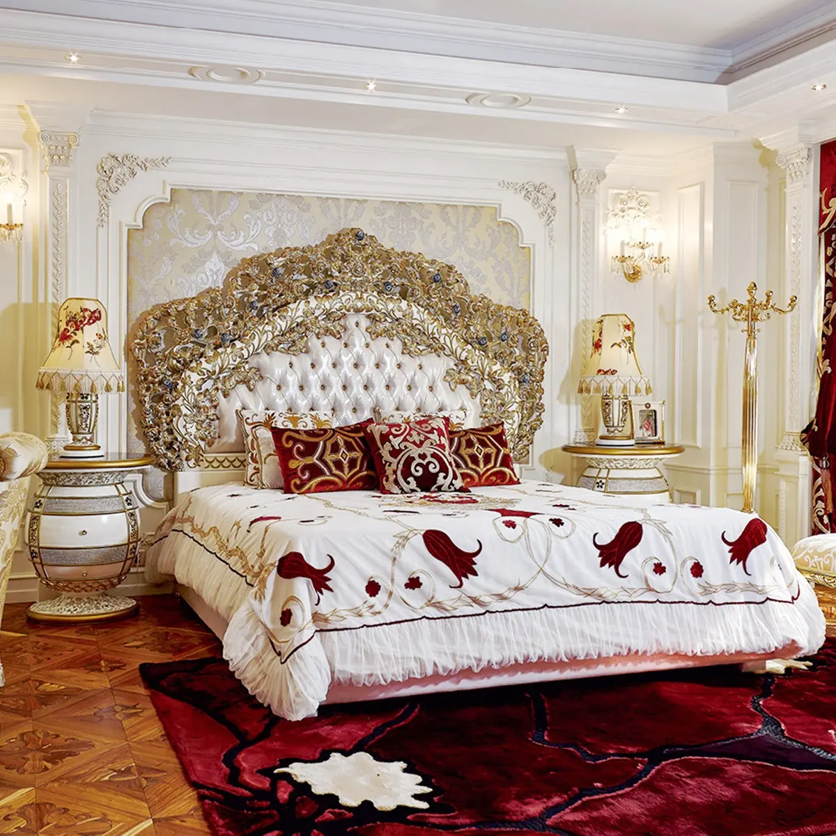 Estilo barroco italiano nuevo modelo de lujo de tamaño de madera conjunto de muebles de dormitorio