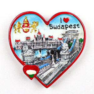 Factory Custom Design 3d <strong>Heart</strong> Shape Resin Fridge Magnet Hungary Budapest Tourism Souvenirs Refrigerator Magnet - Product Image 1