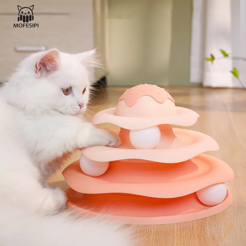 MOFESIPI ใหม่แมวลูกกลิ้งของเล่นสําหรับแมวในร่มติดตามบอล Cat Tower ของเล่นไอศกรีมขายส่ง Interactive สัตว์เลี้ยงของเล่นลูก