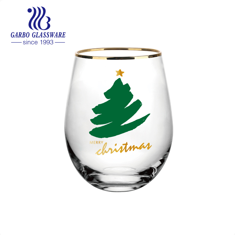 18oz Machine Pressed Blue Glass Tumbler wine Glass water Cups with decals as gift