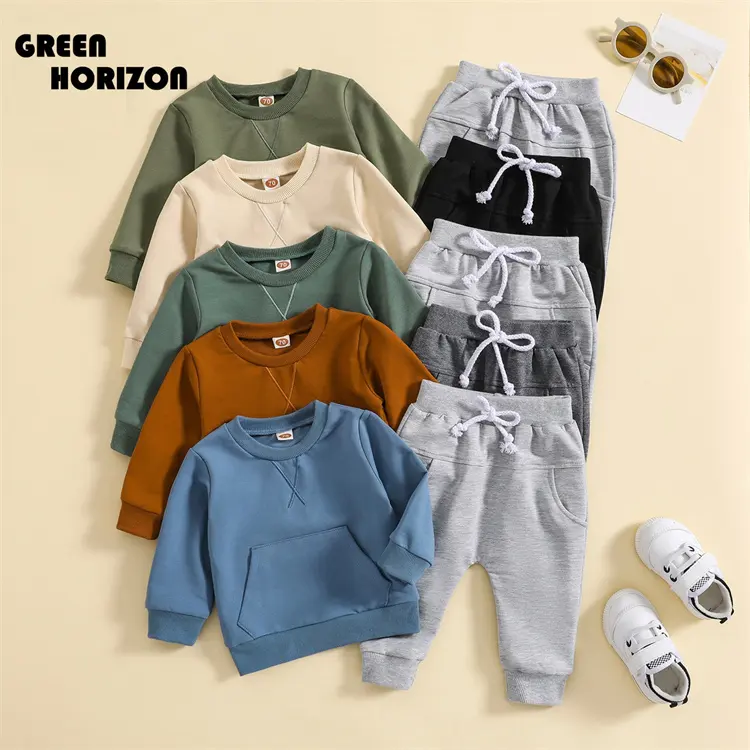 Green Horizon Boys conjuntos de roupas Long Sleeve Sweatershirts Pants Set Embroidery Tracksuit 2pcs Baby Boys Girls Tracksuit