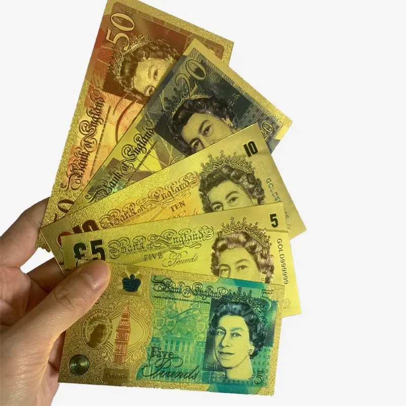 Banconote di plastica personalizzate all'ingrosso della fabbrica inghilterra denaro 24k banconote di plastica in lamina d'oro puro