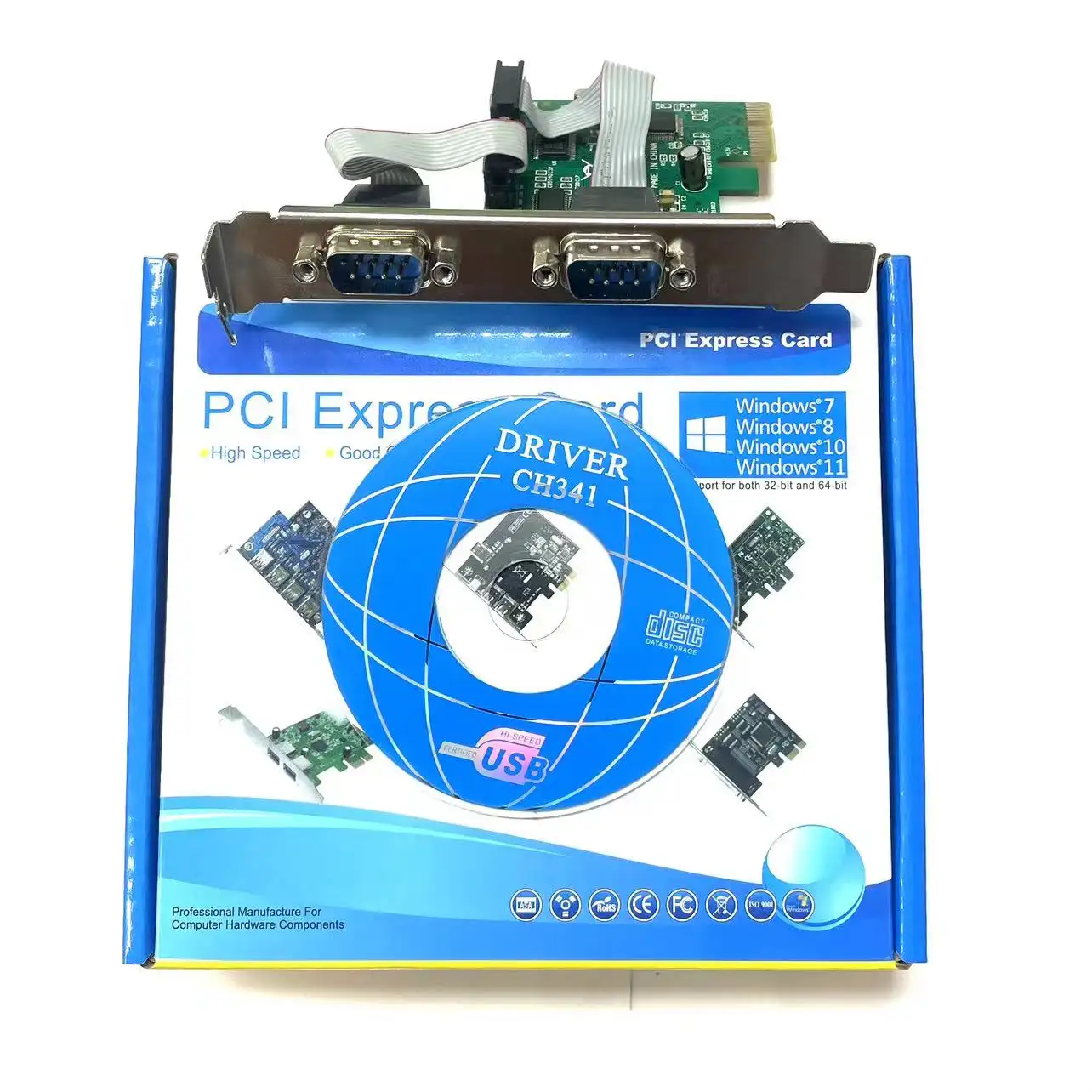 Venta al por mayor de chip CH382 PCI-E de alta calidad transfronterizo a tarjeta de expansión de serie dual de 9 pines por fabricante