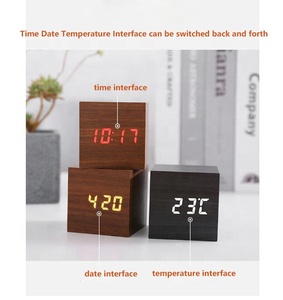 Reloj despertador digital de madera para niños, minicubo moderno de escritorio con pantalla de hora, fecha y temperatura para dormitorio y hogar - Product Image 6