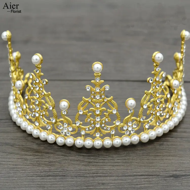 Ierflorist-Hermosa corona de oro para decoración de tartas, corona para decoración de tartas de boda con diferencia de precio/tamaño