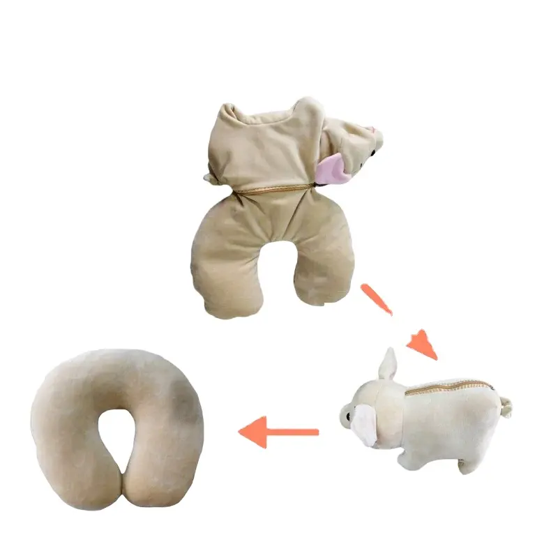 Travesseiro em u 2 em 1 converte, travesseiro adorável em formato de u para microcontas, almofada de pelúcia para porco