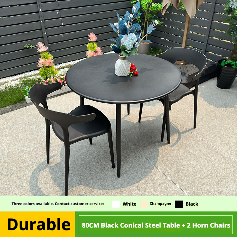 80cm black cone foot carbon steel round table horn chair 2 chair