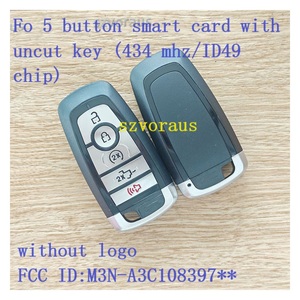 Ford 5 düğme için yüksek kaliteli akıllı uzaktan araba anahtarı kesilmemiş anahtar ile akıllı kart 434 mhz ID49 çip szvorwholesale toptan - Product Image 2