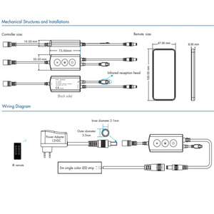 F1-<strong>D</strong>+RC11CH*5A 5-24VDC 3-Button <strong>IR</strong> LED Controller + <strong>Remote</strong> Control Button Dimmer Set for Single Color Strip Light - Product Image 5