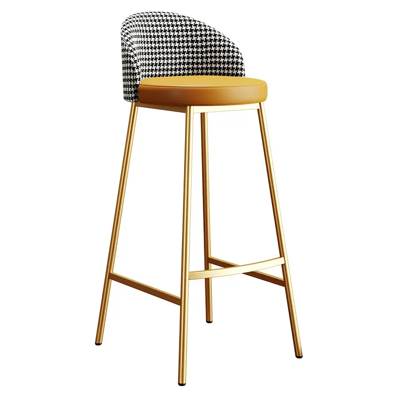 Silla de bar de hierro minimalista, silla de madera nórdica dorada de lujo