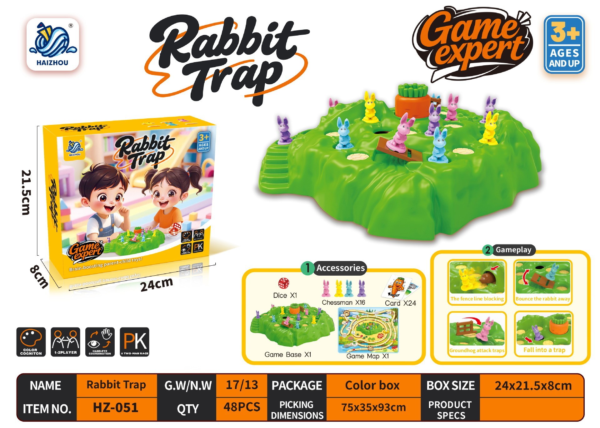 Lapin 4 pièges carte-échiquier-24 cartes-16 lapins-dés-chinois b