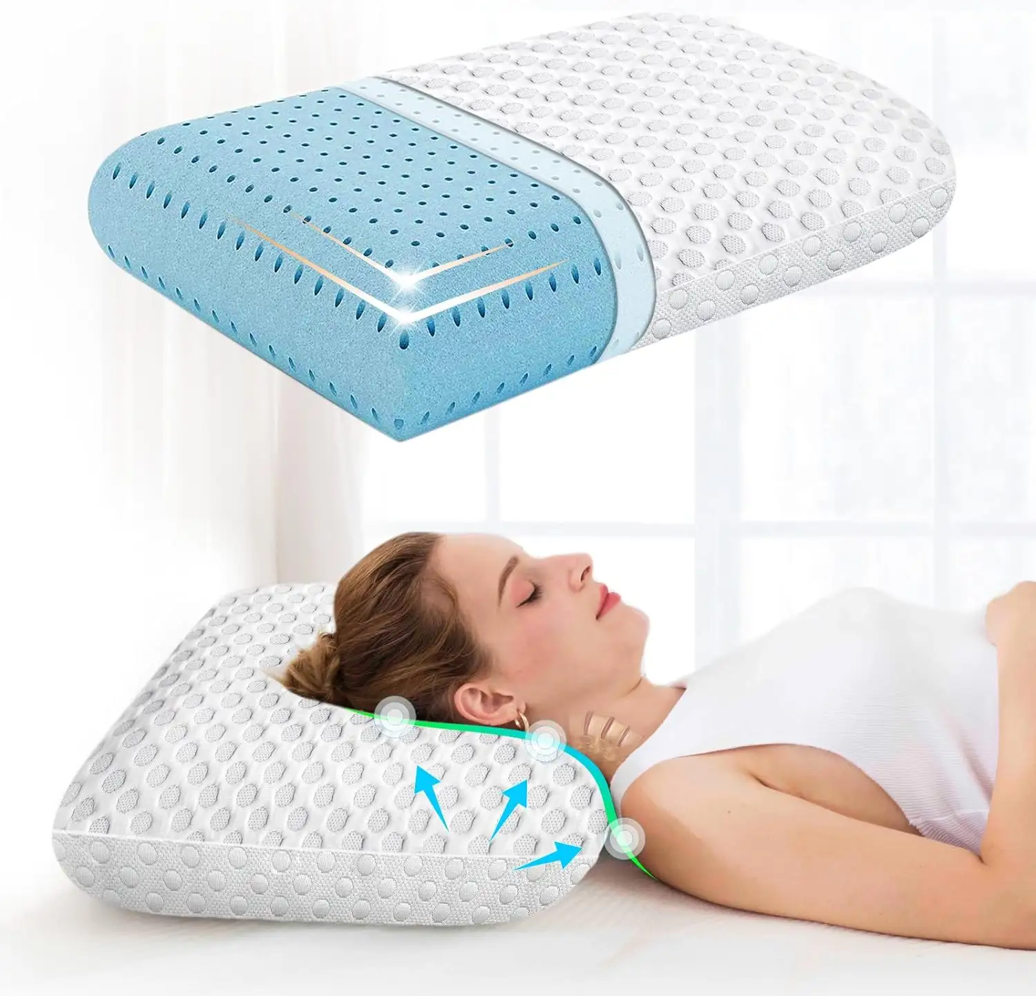 Memory schiume cuscini Gel di raffreddamento per alleviare il dolore al collo, ergonomico cuscino cervicale Premium cuscino ventilato per dormire