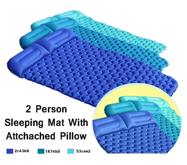 サンシャインTPU素材2人用屋外バブルキャンプマットレス、インフレータブル枕付きダブル自己膨張式スリーピングマットパッドマット