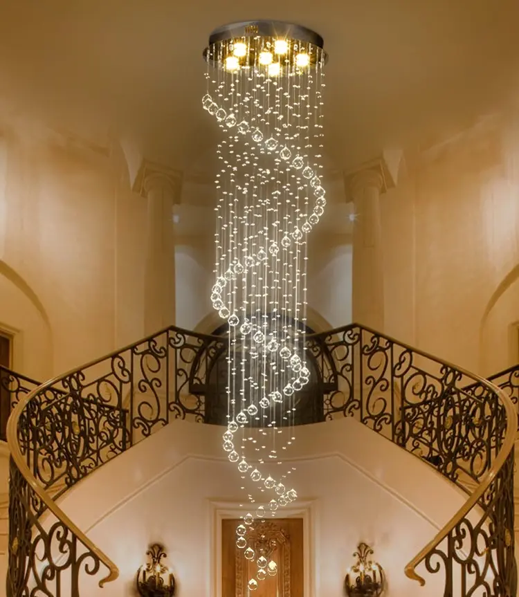 Modern Iluminação Decorativa Interior Lâmpada Pingente Lobby Do Hotel Long Staircase Custom Crystal Teto Chandelier