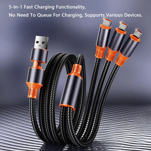 Çift USB2 3A hızlı şarj naylon örgülü 100W 5 + 1 C tipi mobil telefon veri kablosu 5A hızlı şarj ile 3 cep telefonları için - Product Image 3