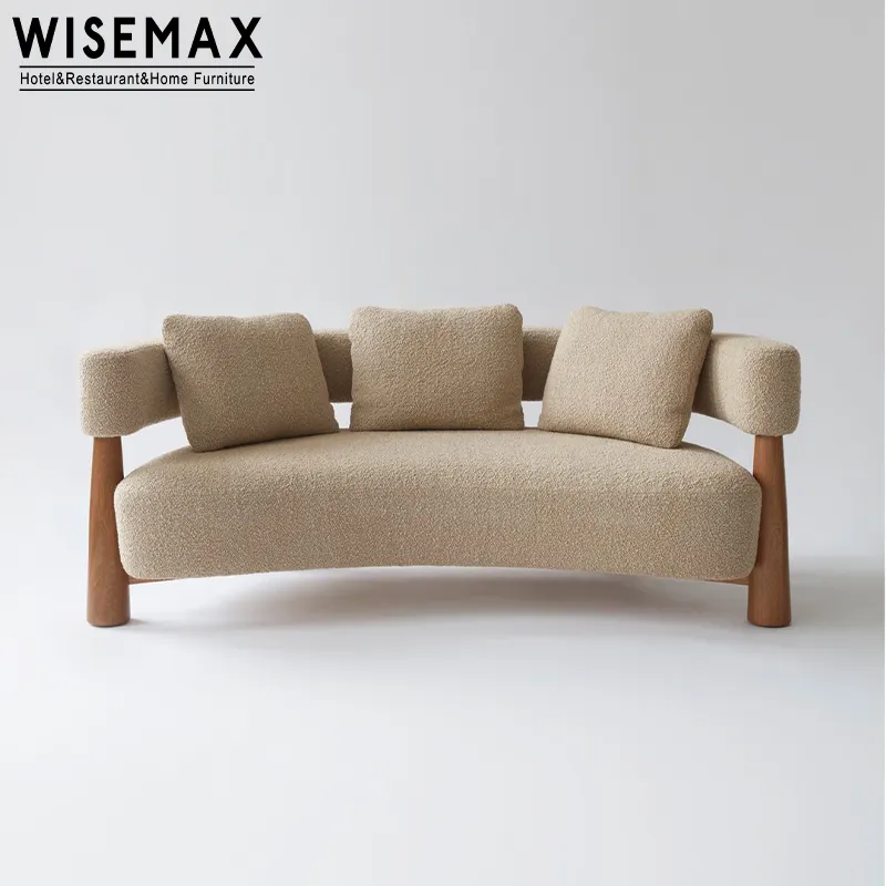 WISEMAX FURNITURE prezzo all'ingrosso di fabbrica soggiorno boucle fabrics sofa set con schienale curvo divano divanetto per uso domestico