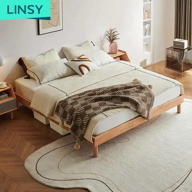 Linsy bingkai tempat tidur rendah Tatami, kayu padat tanpa Headboard, tempat tidur suspender