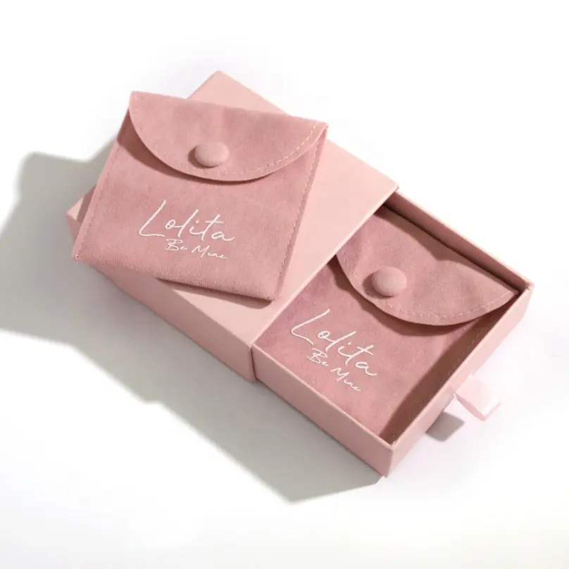 2024 sac de pochette à bijoux rose luxueux avec emballage de boîte à bijoux en papier