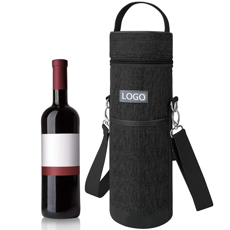 Custom Logo Travel Portable Waterproof Wine Carrier Insulated Single Bottle Wine Bag