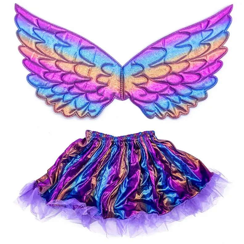 Conjunto de saia tutu para menina com 2 peças de acessórios como asas de anjo e saia princesa para cosplay