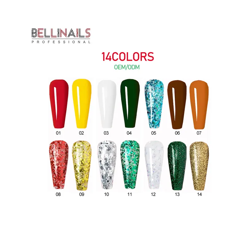 Bellinails campione gratuito all'ingrosso verde rosso Glitter Color Gel Soak Off Uv Gel Nail Polish Christmas