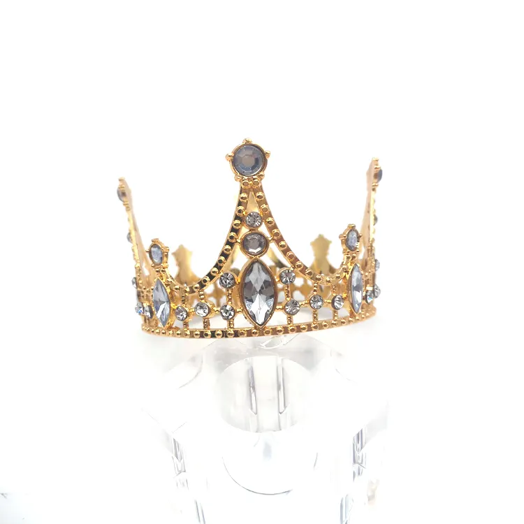 Golden diadema corona torta Toppers perla chiara AB strass regina principessa corona diadema per feste torta forniture