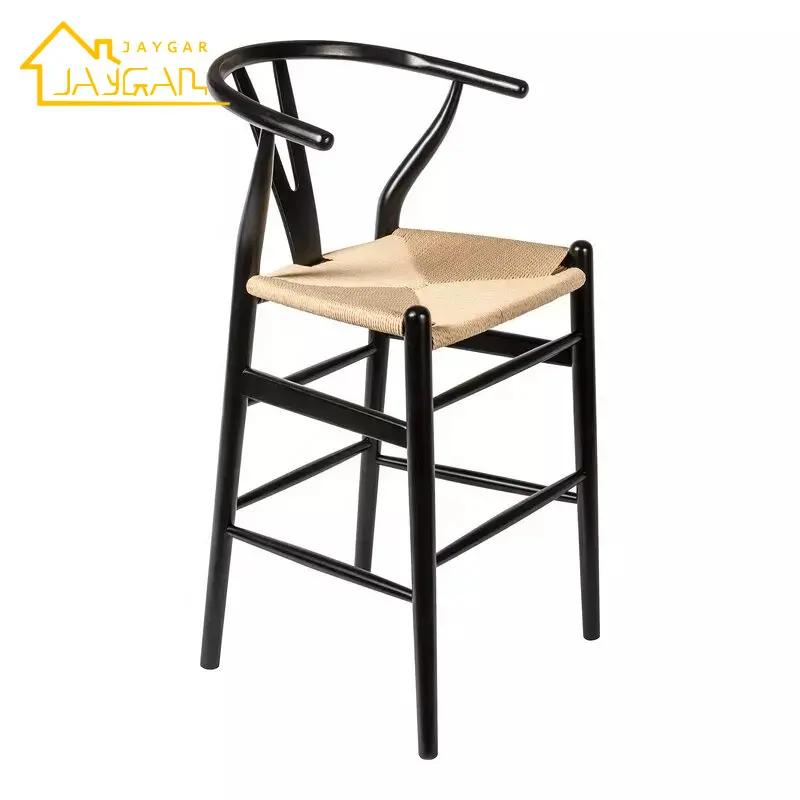 Европейский Лидер продаж, высокие стулья Y для кухни, веревочные тканые стулья, барный стул с подлокотниками из черного дерева