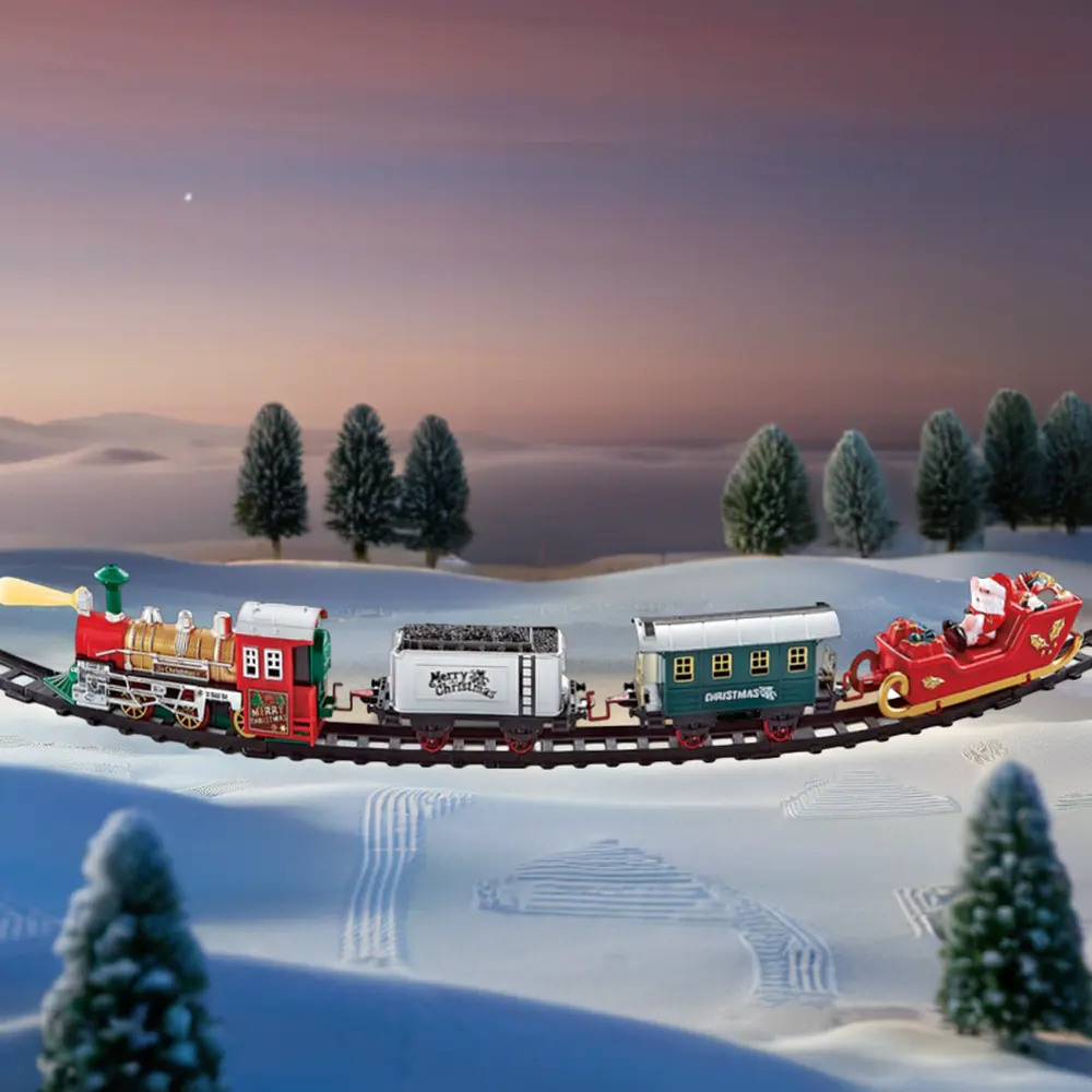 Weitere pädagogische Schalllichter elektronische Lokomotive Weihnachtszug Feiertags-Spielzeugzug-Set Eisenbahn mit Gleis-Set