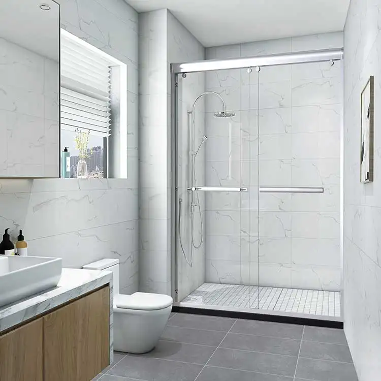 australischer standard 10 mm gehärtetes glas duschabtrennungen hotel schiebetür edelstahl aluminium schwingende duschraum