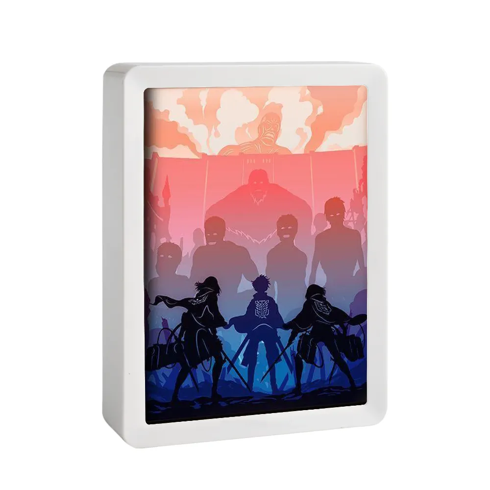 Angriff auf Titan Figur Benutzer definierte LED-Licht Kunststoff Bilderrahmen Shadow Box Rahmen 3D Nachtlicht Home Decor Geschenke Artikel