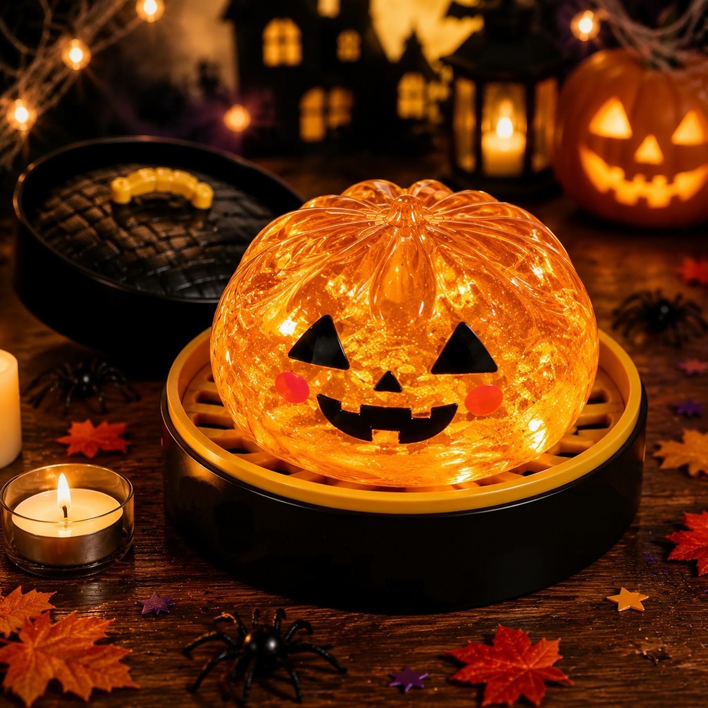 Petit pain vapeur Halloween souriant orange-55 cm