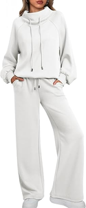 Custom Women's Fall <strong>Two</strong>-Piece Casual Suit Drawstring Sweatshirt and Broadleg Sweatpants Winter Sweatwear <strong>Set</strong> - Product Image 4