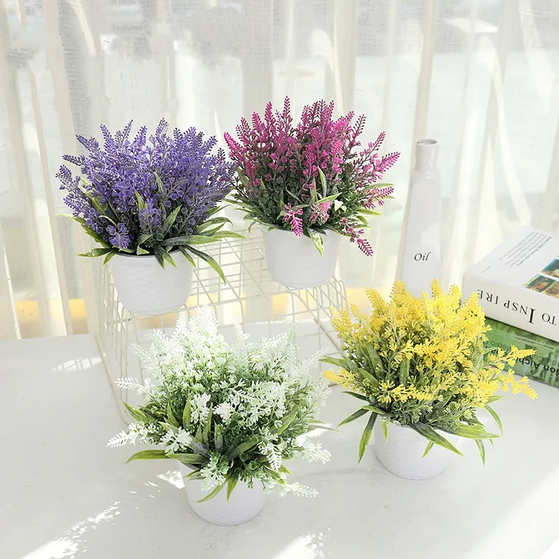 새로운 도착 플라스틱 인공 라벤더 분재 실내 장식 창조적 인 장식품 인공 꽃 식물