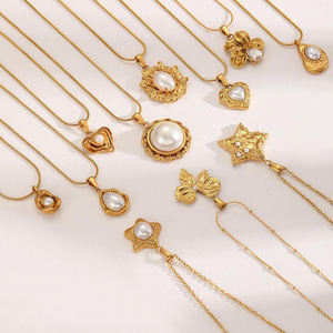 Dainty Starハートペンダントネックレス18K金メッキステンレスネックレス模造真珠ファッションリンクチェーンネックレス - Product Image 1