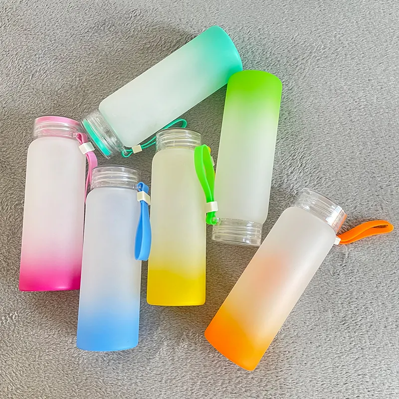 17Oz 500Ml Botol Minum Kaca Tahan Bocor Warna Campur Gradien Ombre Sublimasi Kosong Olahraga Portabel untuk Hadiah Yang Disesuaikan