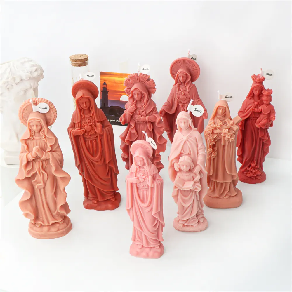 Religiosos Virgem Maria Vela Abençoada Molde De Silicone Fatima Mary Retrato Perfumado Gesso Deusa Resina Epoxy Mold Home Decor