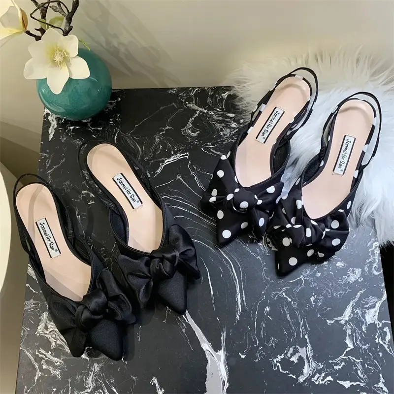Offre Spéciale été nœud Sandalias De Mujer mode pointu chaussures à talons bas femme robe de soirée sandales plates pour les femmes