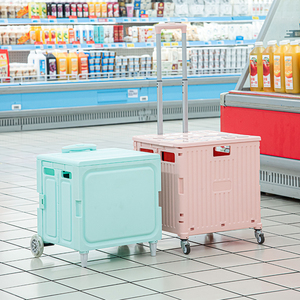 Ráp lưu trữ công cụ Cắm trại Có thể gập lại xe đẩy tay giỏ hàng đầy màu sắc 2 bánh xe nhựa xách tay gấp Giỏ mua hàng - Product Image 2