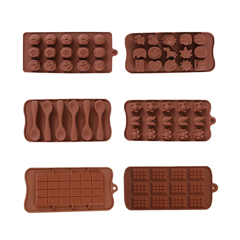 6 stilleri 3D yapışmaz silikon pişirme fondan kek waffle kalıp makinesi fabrikada çikolata barları tepsisi silikon kalıplar kalıp