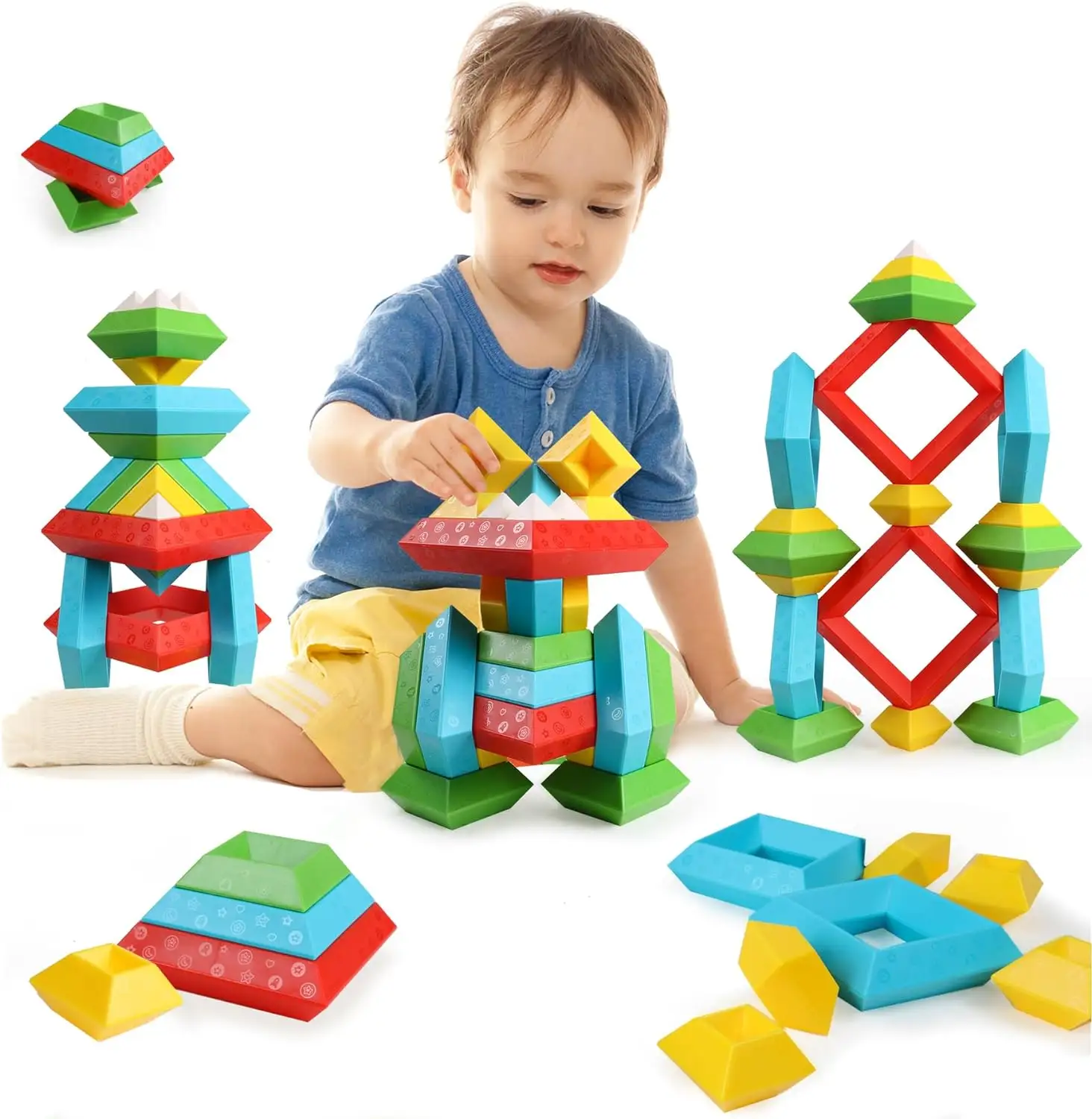 Juguete Montessori para Apilar Pirámide, Bloques de Construcción, Rompecabezas 3D, Juguetes Preescolares para Niños, 30 Unidades