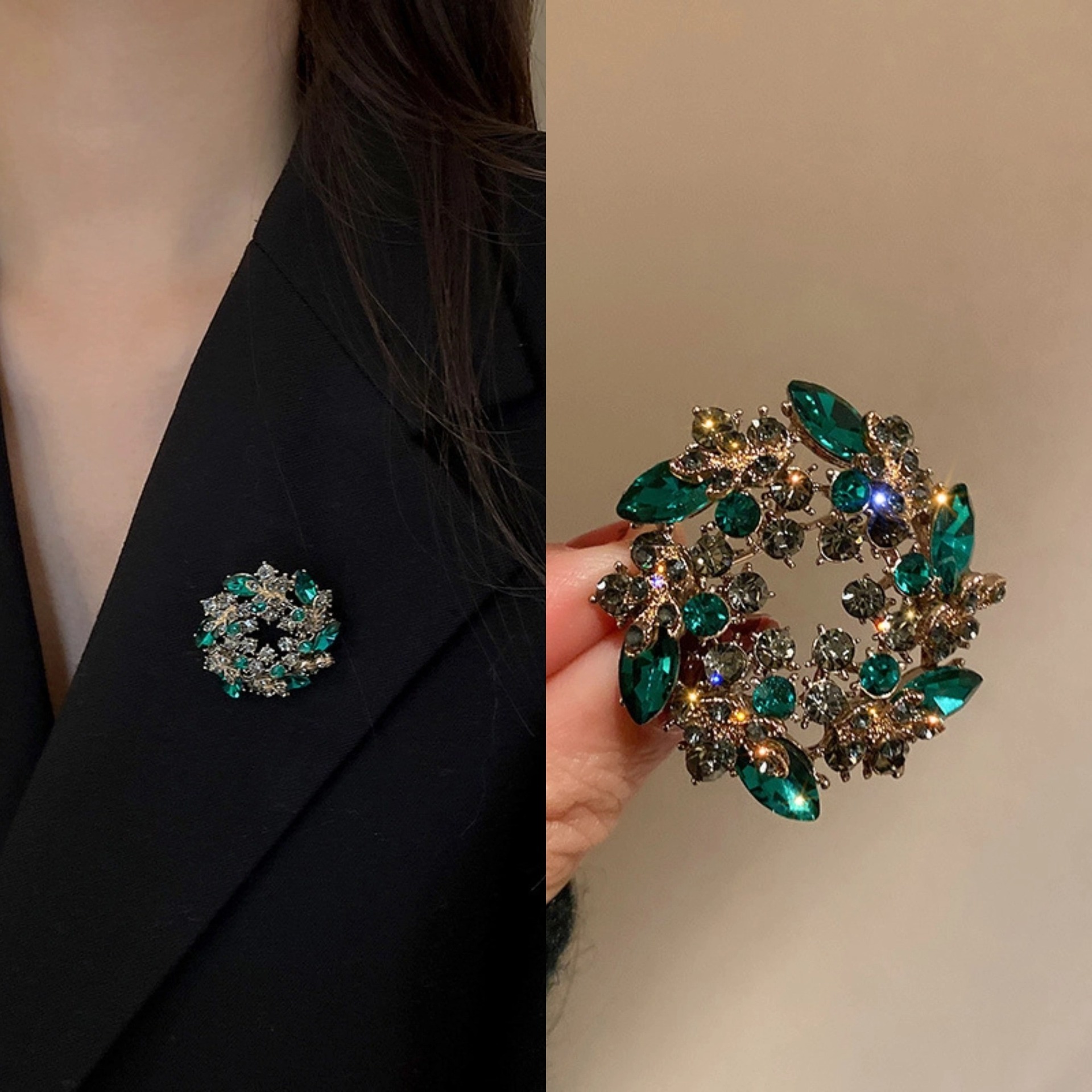114# broche-vert grisâtre-feuilles