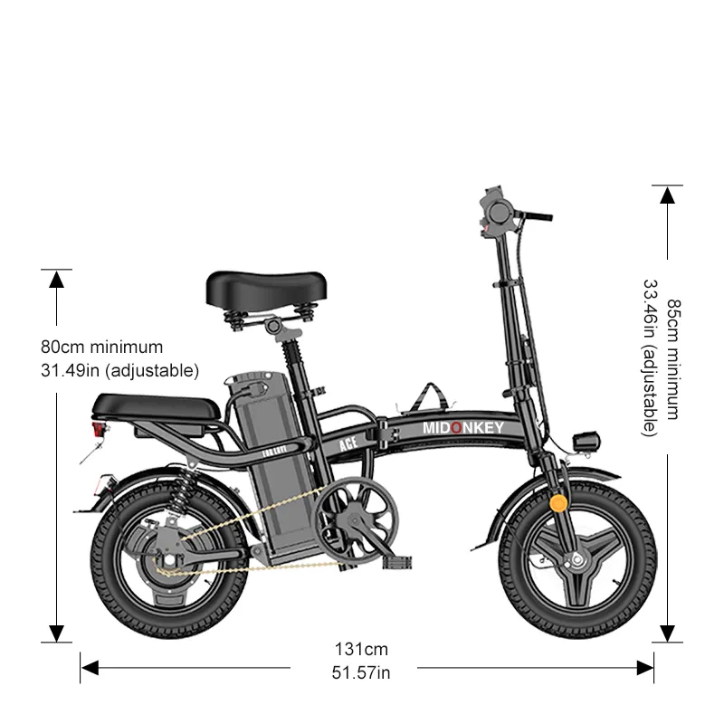 MIDONKEY ACE sepeda lipat elektrik, sepeda lipat ukuran Mini, sepeda listrik lipat 14 inci