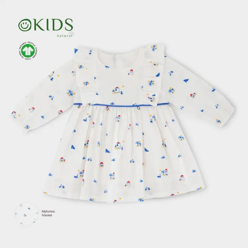 Printed Round Neck Baby Girl Clothes Woven 100% Organic Cotton Baby Dress Skin Friendly Baby Dresses 0-12 Months