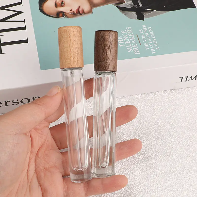 Flacon portable 10ML en bois pour parfum de lèvres, bouteille d'échantillon de parfum en verre, flacon en verre vaporisateur