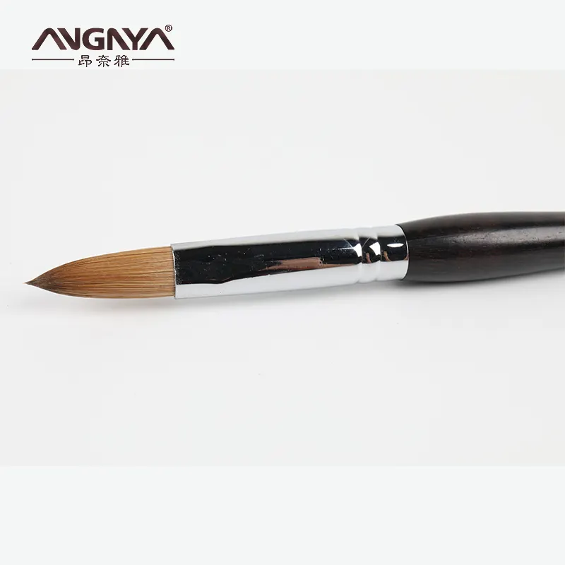 ANGNYA Customized Logo Black Sandalwood Wooden Handle 100% Pure Kolinsky Hair Nail Acrylic Brush
