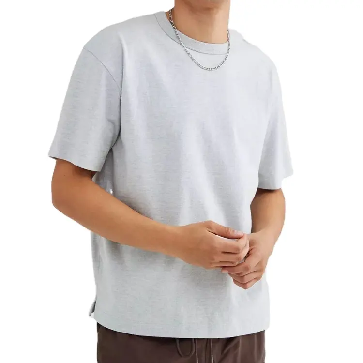 Maglietta grigia a maniche corte con spalla scesa personalizzata boxy fit maglietta Standard in cotone spazzolato pesante